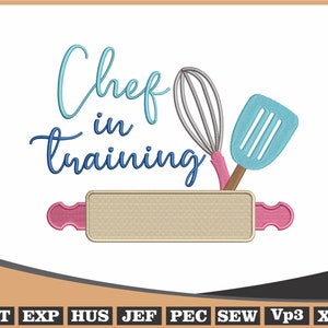 Embroidered Kitchen Logo Design, Chef Machine Embroidery Design, Trendy Embroidery Cooking Monogram, Embroidery Pattern, 5 Size Pes Dst File
