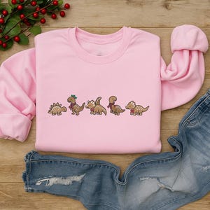 Embroidered Christmas Dinosaur Sweatshirt, Dino Family Christmas Sweatshirt, Cute Holiday Gift, Dinosaur Christmas Shirt, Outfit for Xmas