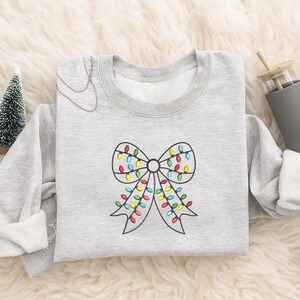 Embroidered Christmas Bow Sweatshirt, Holiday Sweatshirt for Womens, Christmas Coquette Sweatshirt, Cute Xmas Sweatshirt, Gift for Christmas