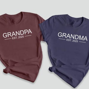 Custom Grandparents T Shirt, Grandma and Grandpa Shirt with Est. Year, Pregnancy Reveal Gift for Grandparents, New Baby Announcement T-shirt