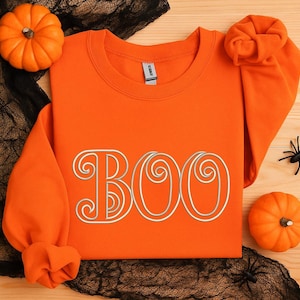Halloween Boo Embroidered Sweatshirt, Spooky Season Crewneck Sweatshirt, Boo Halloween Shirt, Cute Halloween Sweatshirt, Gift for Halloween