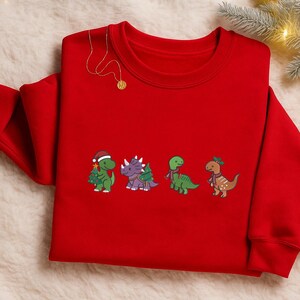Christmas Dinosaur Sweatshirt, Embroidered Dinosaur Sweatshirt, Cute Festive Sweatshirt, Dino Christmas Hoodie, Cozy Christmas Sweatshirt
