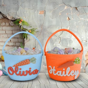 Personalisierter Kinder Osterkorb, Hase Karotte Seil Korb mit Namen, Babys erstes Ostergeschenk, Kleinkind Osterkorb, Frühlingsferien Geschenk