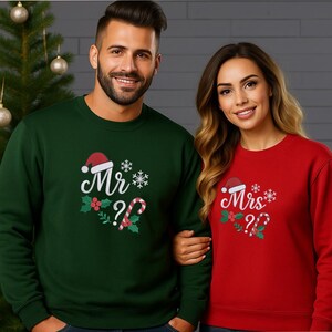 Embroidered Mr & Mrs Christmas Sweatshirt, Holiday Couple Matching Sweatshirt, Gift for Couple, Mr and Mrs Pullover, Xmas Couple Sweater