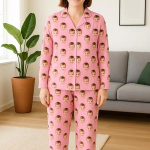 Custom Kids Face Pajamas, Matching Family Pajamas Set, Couple PJs with Kids Photo Print, Personalized Funny Sleepwear Set for Holidays