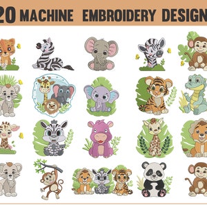 Safari Animals Bundle Embroidery Design, Baby Animals Machine Embroidery File, Pes Dst, Baby Birthday Design, 5 Sizes, Download Now, 70% Off