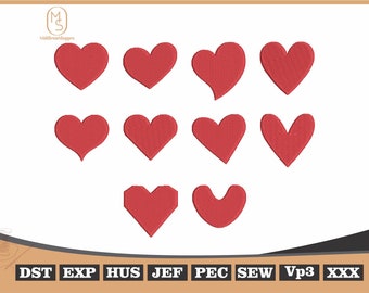 10 Herzformen Stickerei, Mini Herz Maschinenstickerei, Liebesherz, Herz Pes Dst Dateien, 6 Größen Download, MiddeltonShoppes