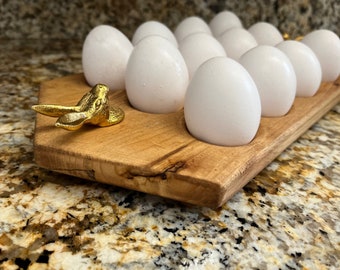 Wood Egg Holder Tray – Farmhouse Kitchen Decor | Rustic Counter Display for Fresh Eggs | Handmade Wood Gift