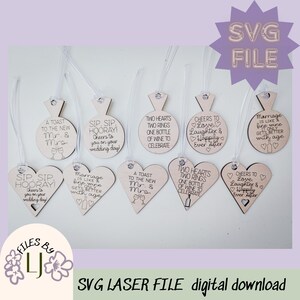 SVG bruiloft wijnkaartjes | Bruids douche cadeau SVG | Huwelijkscadeau-SVG| Lasergereed bestand | Wijnkaartjes | Ingeslagen laserbestanden | Glowforge-getest