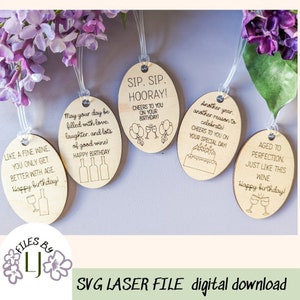 SVG Birthday Wine Tags | Gifts Tags for Birthday | Laser Ready File | Wine Tags | Scored Laser Files | Glowforge Tested
