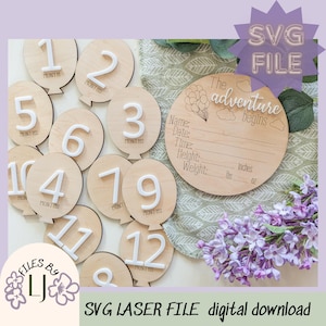 SVG Ballon Baby Meilenstein Marker | Baby Foto Requisiten | Ballon Baby Dekor | Laserfertige Datei | Baby-Dusche-Geschenk | Glowforge getestet