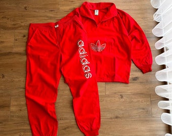 Vintage Adidas Made in Taiwan Red Cotton Tracksuit