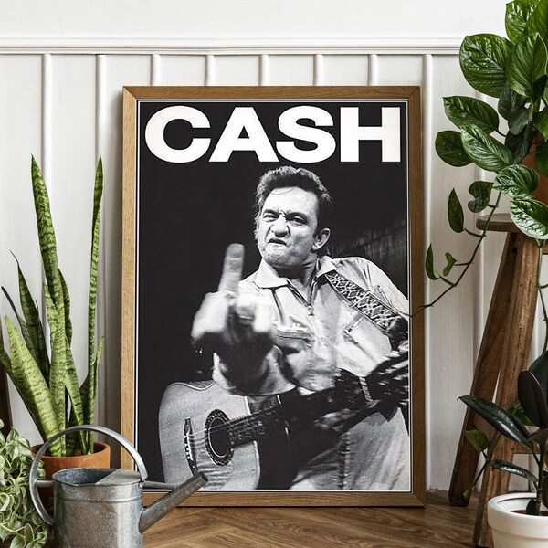 Johnny Cash Canvas, Middle Finger, Vintage Photo Print, Music Wall Decor, Iconic Wall Art, Wrapped, Framed, Printed, Gift Idea
