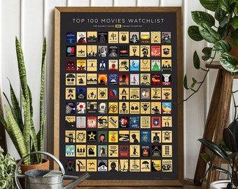 offizielles IMDb Top 100 Filme Rubbelbild, Geschenk für Filmliebhaber und Filmfans, Premium Kunstdruck,