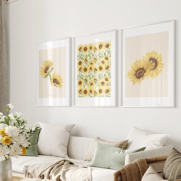 Sunflower Printable Wall Art, Sunflower Art, Three piece wall art, Flower Market Printable Art, Flower Market Print, Autumn Sunflower