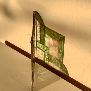 Sun catcher green iridescent, jungle, antique look, window hanger Tiffany glass work image 2