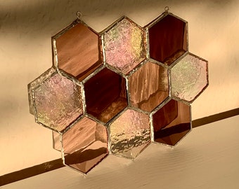Sun Catcher Pastel Honeycomb Pattern, Window Hanger (Tiffany Glasswork)