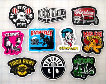 Rockabilly / Psychobilly Sticker Pack (10 Stickers) SET 1 vinyl decals cowpunk pinup girl hot rod punk rock hardcore ska skate vintage