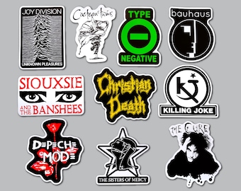 Goth / Gothic Sticker Pack (10 Stickers) SET 1 Vinyl Aufkleber 80er Jahre New Wave Punk Dark Pop Band Emo Alternative Metal Hard Rock