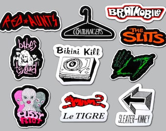 Paquete de pegatinas Riot Grrrl Punk (10 pegatinas) SET 1 calcomanías de vinilo derechos de las mujeres feministas lgbtqia lgbtq hardcore pop indie rock con frente femenino