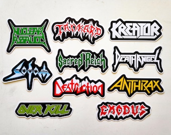 Paquete de pegatinas de Thrash Metal: vinilos brillantes, hard rock y punk.