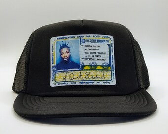 Vintage 90's Black LEATHER OG Hat HAMMER Time Hip Hop Rap Strapback ...
