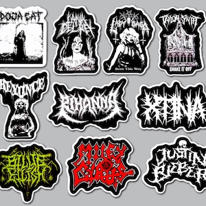 Pop Music Metal Logo Sticker Pack (10 Stickers) vinyl decals band singer death black hardcore hip-hop rock fashion