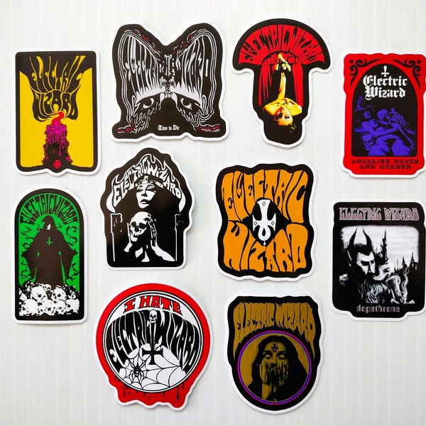 Paquete de pegatinas de vinilo Doom Stoner Metal (10 pegatinas) heavy psychedelic sludge ocultismo fuzz eléctrico horror underground brujería místico mago