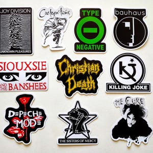 Paquete de pegatinas góticas (10 pegatinas) SET 1 calcomanías de vinilo 80's new wave punk dark pop banda emo metal alternativo hard rock