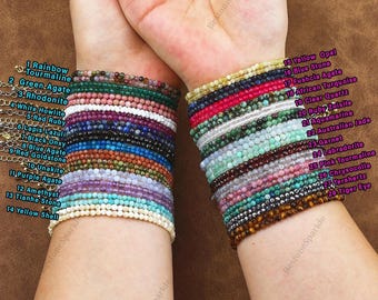 3mm Mini Crystal Beads Bracelets, Healing Crystal Gold/Silver Bracelet For Women Men, Amethyst Rose Quartz Black Obsidian Carnelian