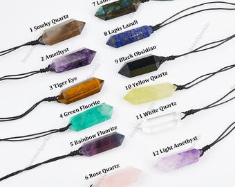 Natuurlijke kristallen puntketting, amethist/tijgeroog zeshoekige hanger lederen kettingen, vredesmeditatie sieraden voor vrouwen mannen
