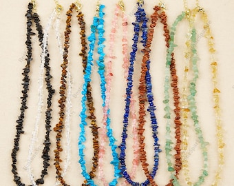 Handmade Crystal Chip Necklace: Tourmaline, Labradorite & Turquoise – Stainless Steel