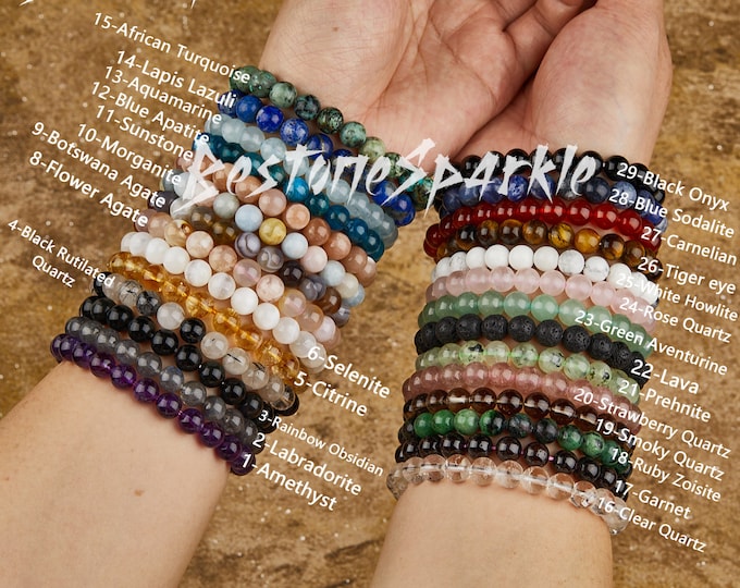 Gemstone Crystal Bead Bracelet: Handmade 4/6/8mm Beaded Stretch Bracelet For Man Woman, Amethyst Rose Quartz Lapis Citrine Morganite