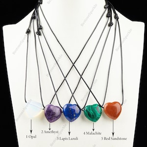 Dainty Crystal Heart Necklace, Gemstone Malachite/Lapis Lazuli Leather Cord Pendant Necklaces, Valentines Day Gift For Women Men