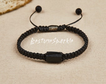 Gift For Brother Raw Black Tourmaline Bracelet, Root Chakra Raw Stone Bracelets,  Best Gift For Family Member