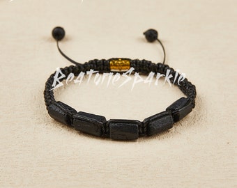 Raw Black Tourmaline Bracelet, Strength Stamina Healing Gemstone Braided Bracelets, Housewarming Gifts