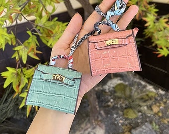 Crocodile Miniature Handbag Mini Purse Charm Designer Handbag Charm for Dolly Air Pods Leather Key chain for Kelly Barbie leather bag
