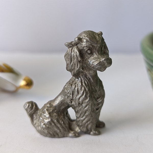 Vintage Spoontique Pewter P96 Miniature Poodle Figurine with Bows