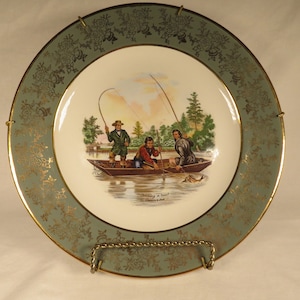 Vintage Weatherby Hanley Falcon ware Catching a Trout Scene, Collectable plate, Display plate, Vintage display plate