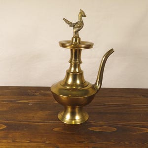 Nepali Brass Ceremonial Water Vessel with Bird, Pitcher, Traditional Pitcher