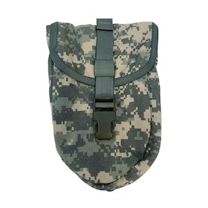 May include: A camouflage-patterned canteen carrier with a black adjustable buckle.