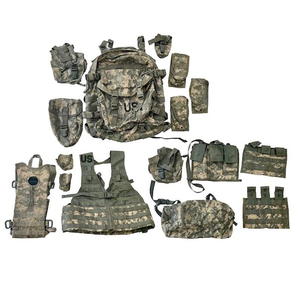 USGI Authentic 16 Piece Rifleman Set Kit MOLLE System ACU Complete Set w/ Stiffener