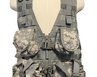Authentic U.S Military Fighting Load Carrier Vest w/ 4 Molle II Pouches ACU Digital Camo Load Bearing Surplus Field Gear Tactical Assault