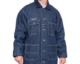 Custom Embroidered GAME Apparel Men's 1950 Denim Chore Coat Firefighter Firemen's Jacket Personalized Gift