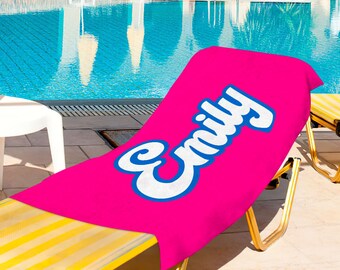 Groovy RETRO Style Personalized Beach Towel Personalized Name Bath Towel Custom Beach Towel With Name Outside Birthday Vacation Gift