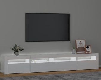 Long TV Cabinet with LED Lights with Drawers and Shelves • Minimalist •  240 x 35 x40cm • Media centre • Center Console • Multi Colour