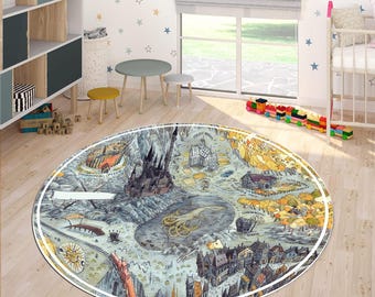 Tovenarijtapijt, kinderkamertapijt, kaarttapijt, tapijt uit de populaire film, magische vloermat, kinderkamertapijt, kinderspelermat, karpet, modern tapijt, rond tapijt