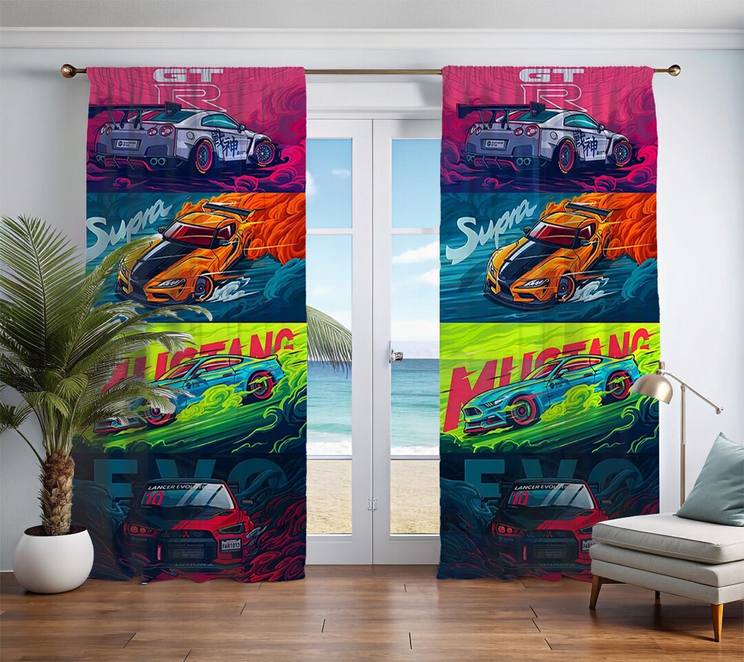 JDM Racing Car Window Curtains, Japanese Street Machine Drapes - Etsy