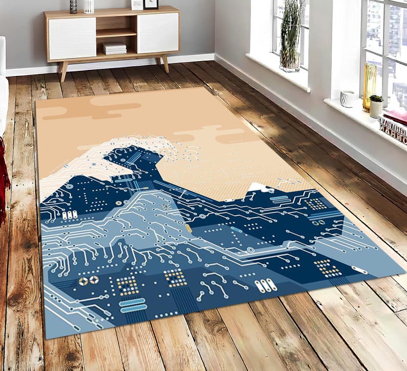 Pcb Rug Cyberpunk Ocean Neon Gamer Room Rug, Play Room Carpet. Futuristic Deep ...