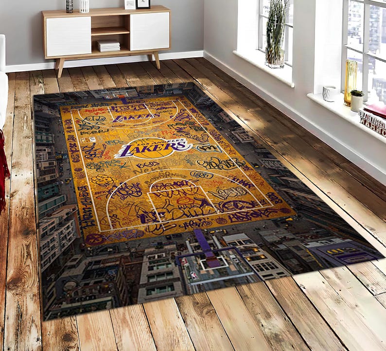 Los Angeles Lakers Basketball Court Rug, Graffiti Sports Decor, - Etsy
